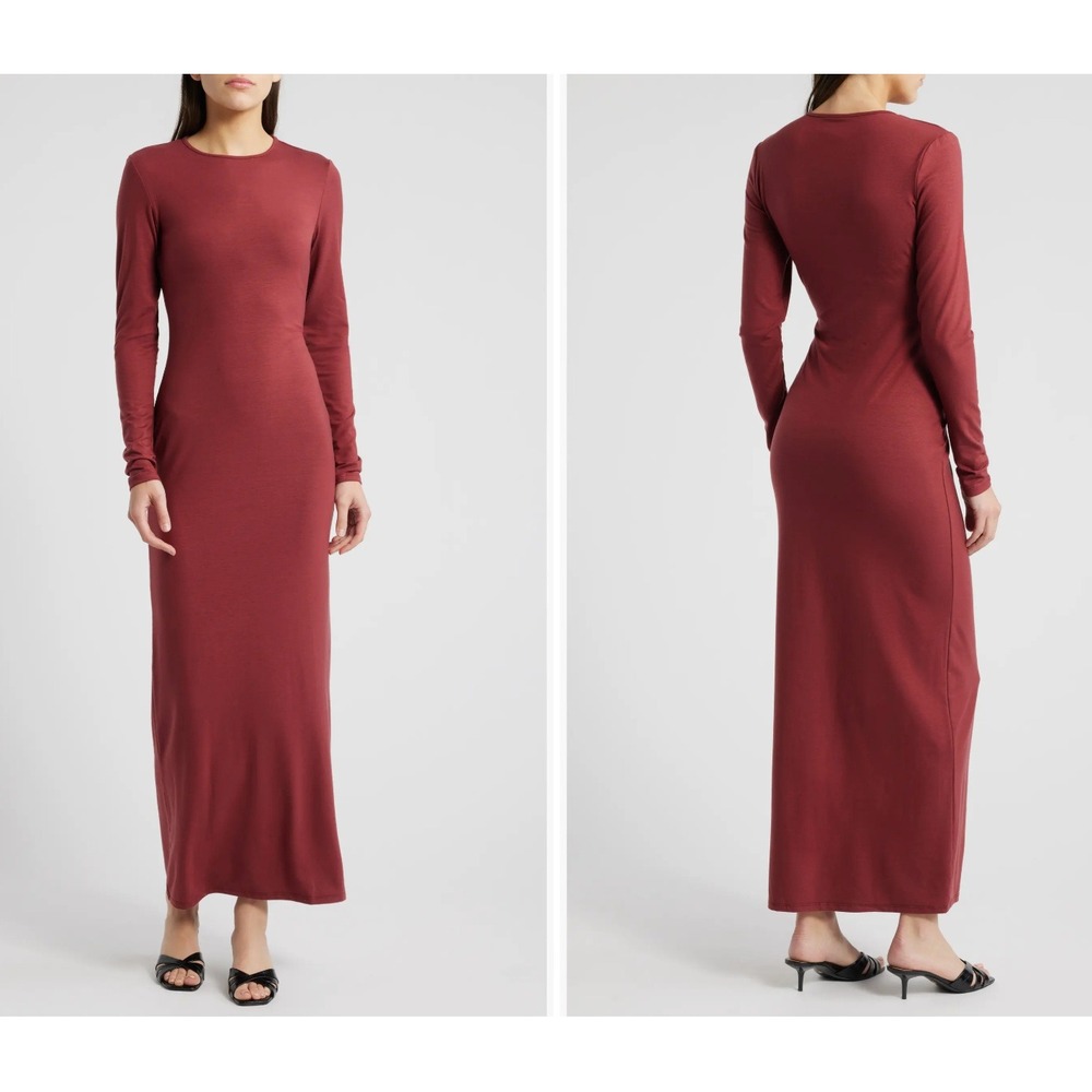 Reformation Tommie Long Sleeve Stretch Maxi Dress CHIANTI Burgundy Red Small NWT